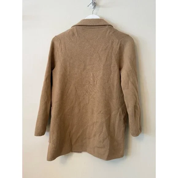 Quince Organic Cotton Tan Camel Knit Blazer Cardigan Pockets Womens XS - Picture 3 of 7